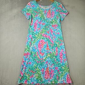 Sea Waves T Shirt Dress Womens Sz S Blue Pink Knee Length Beach Summer Vacation